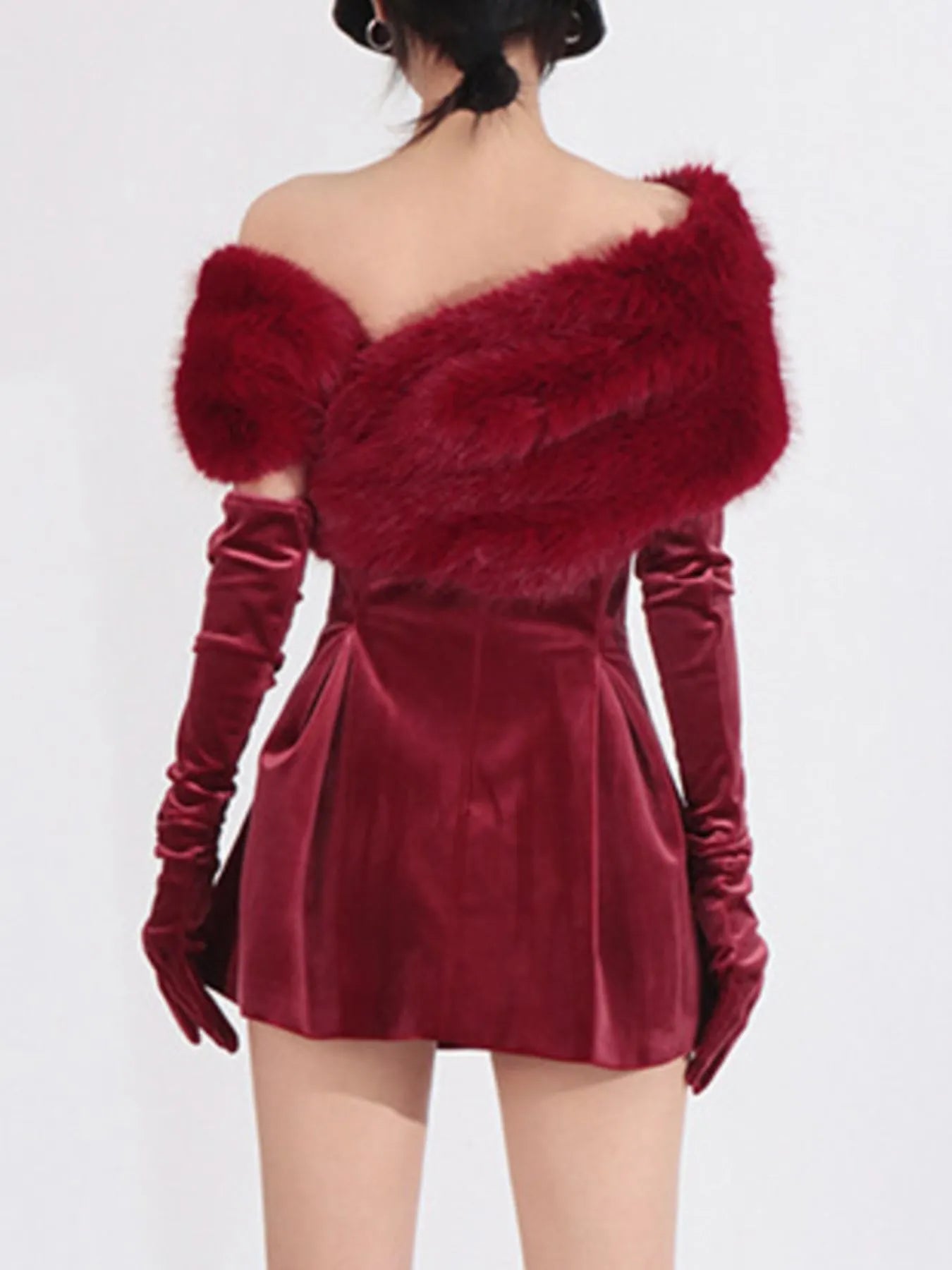 Fuzzy Off Shoulder Mini Dress