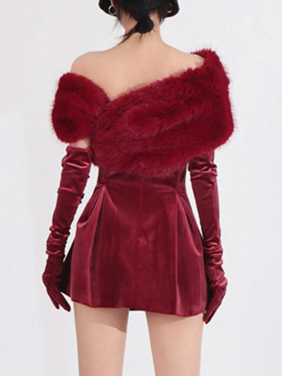 Fuzzy Off Shoulder Mini Dress