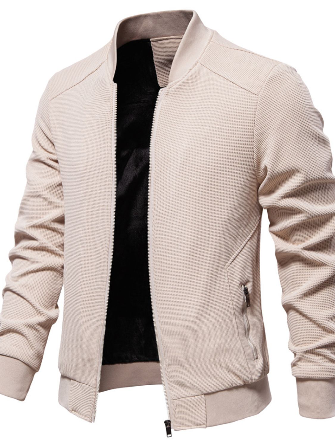 Men's Waffle Knit Baseball Collar Zip Up Jacket for Style