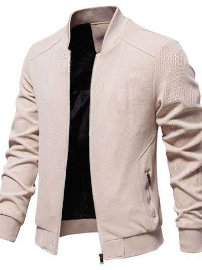 Men's Waffle Knit Baseball Collar Zip Up Jacket for Style