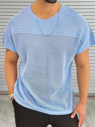 Stylish Men's Eyelet Round Neck Short Sleeve T-Shirt