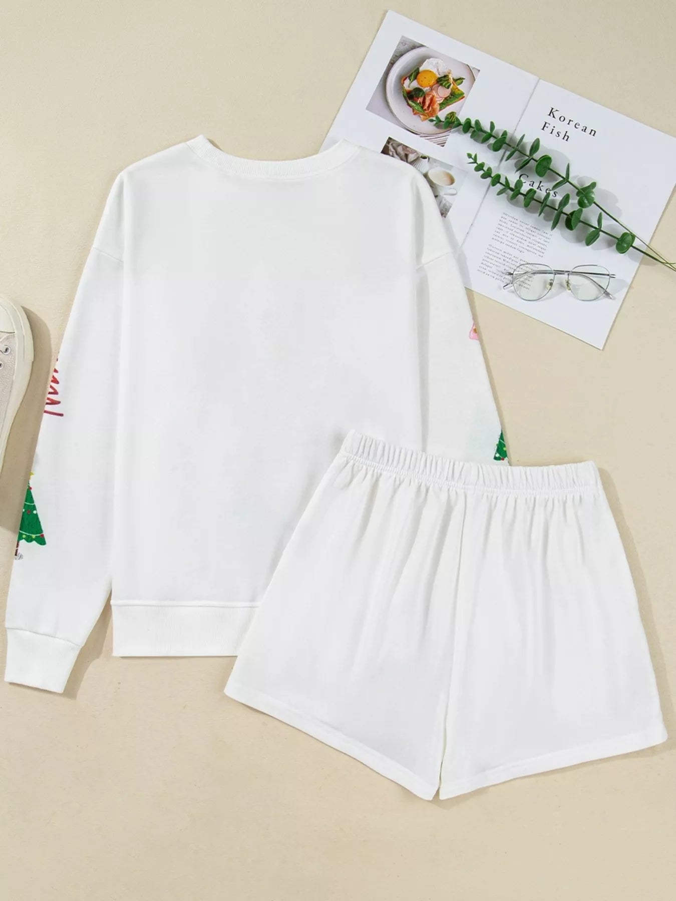 Christmas Tree Round Neck Top and Shorts Set