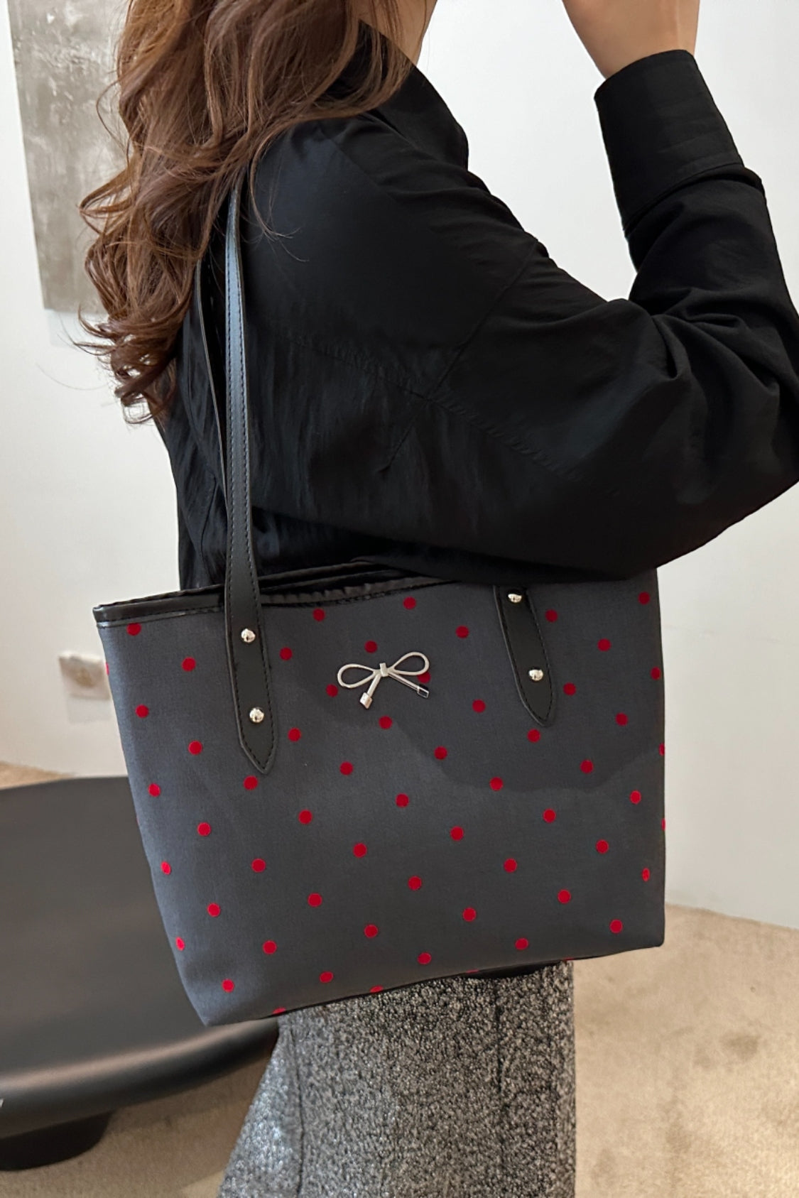 Stylish Bow Trim Polyester Tote Bag for Everyday Use