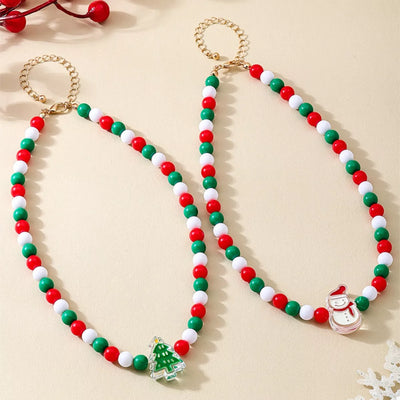 2 Piece Christmas Beaded Necklace with Holiday Charms