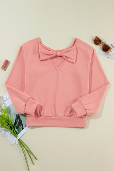 Chic Bow Round Neck Sweatshirt - Soft, Casual, and Versatile