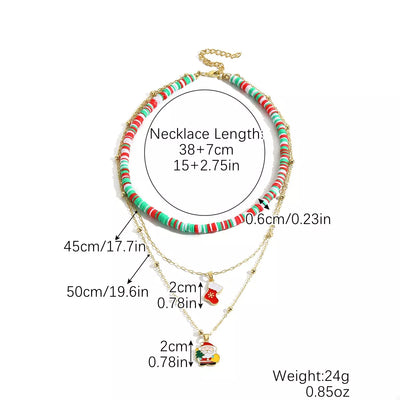 Colorful Christmas Charm Layered Necklace