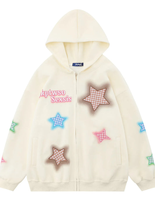 Men's Star Zip Up Long Sleeve Hoodie