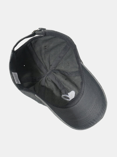 Embroidered Heart Washed Cotton Baseball Cap for Casual Style