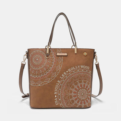 Nicole Lee USA Metallic Stitching Embroidery Rhinestone Tote Bag