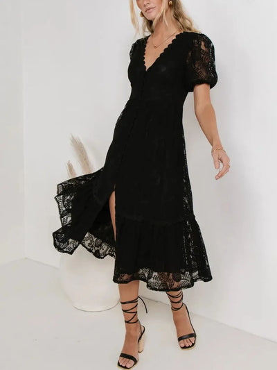 Lace V-Neck Short Sleeve Dress