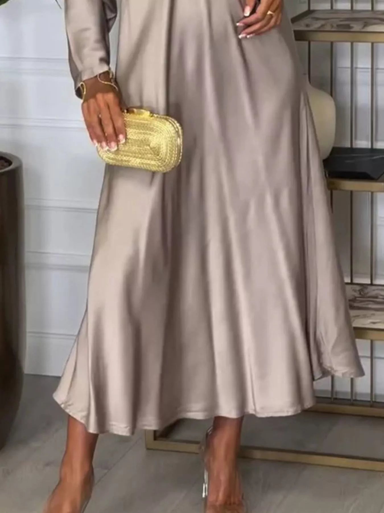 Full Size V-Neck Long Sleeve Midi Dress Plus Size