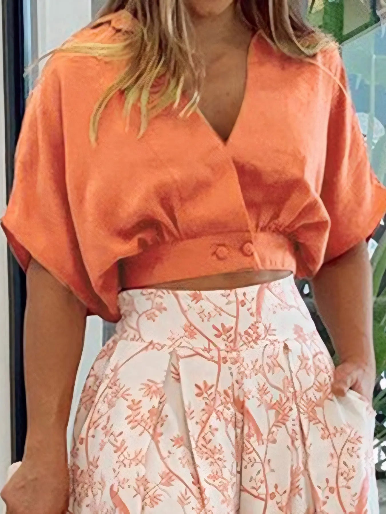 Surplice Top and High Waist Pants Set