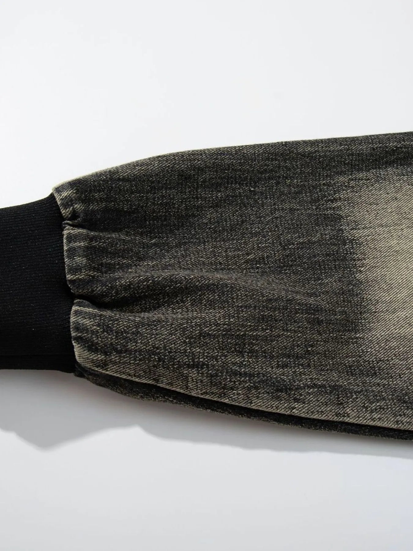 Men's Distressed Denim Patchwork Oversized Hoodie with Frayed Details