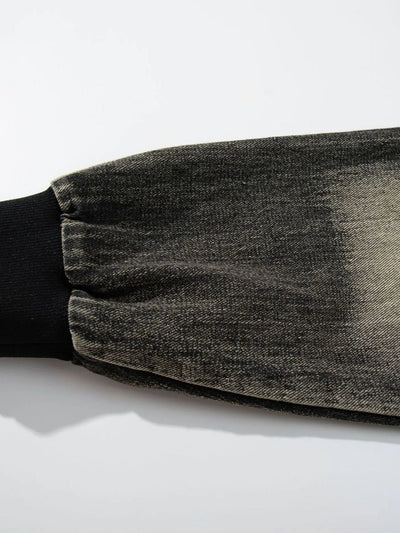 Men's Distressed Denim Patchwork Oversized Hoodie with Frayed Details