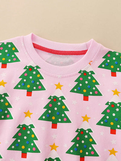 Children's Christmas Tree Print Crewneck Sweatshirt