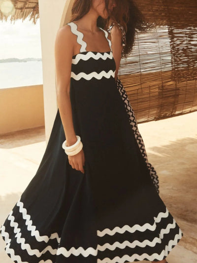 Contrast Trim Square Neck Maxi Cami Dress