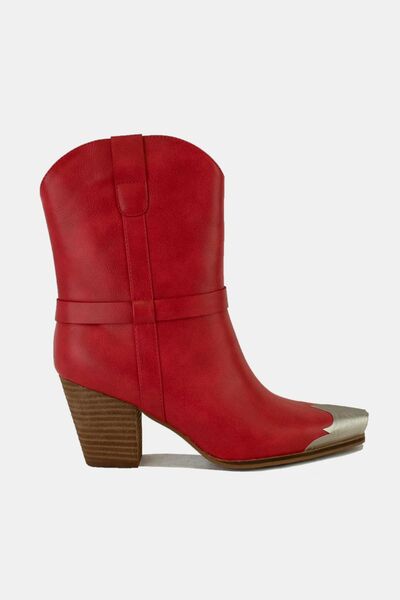 Chic Women's Faux Leather Ankle Boots with Metal Toe Accent