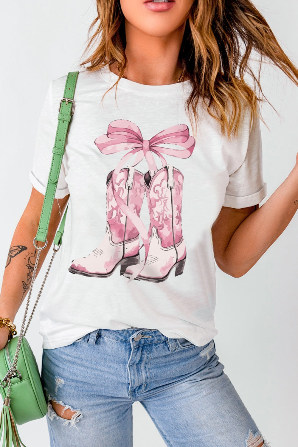 Trendy Boot Graphic Round Neck Short Sleeve T-Shirt