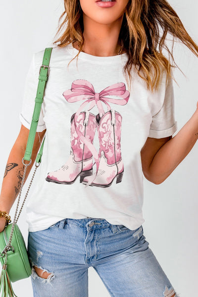 Trendy Boot Graphic Round Neck Short Sleeve T-Shirt