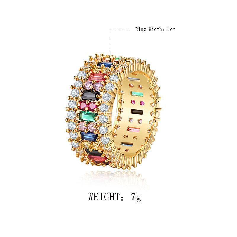 Micro-inlaid Colorful Crystals Ring Geometric Pattern