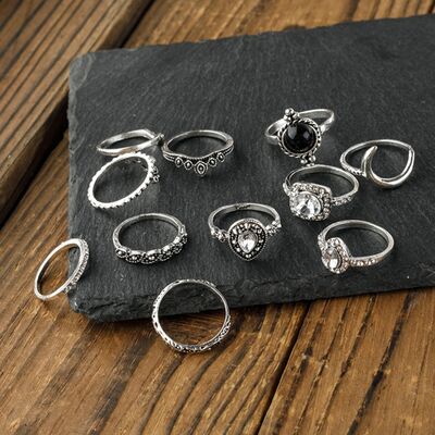 Versatile Alloy Crystal 11-Piece Ring Set for Fashion Lovers