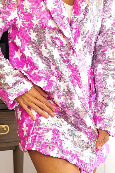 Women's Vibrant Pink Star Sequin Blazer - Trendy Evening Wear