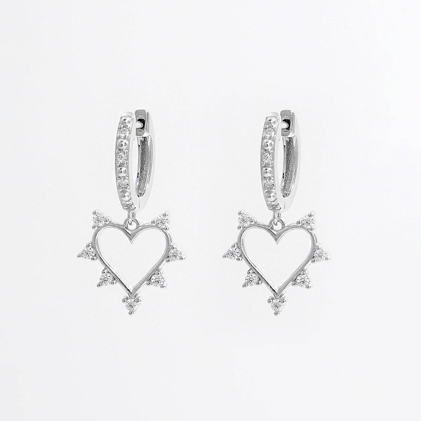 Sterling Silver Heart Dangle Earrings with Zircon Inlay
