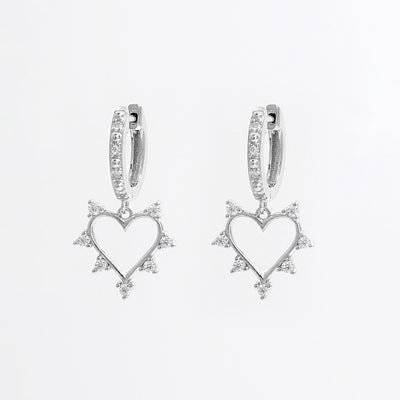 Sterling Silver Heart Dangle Earrings with Zircon Inlay