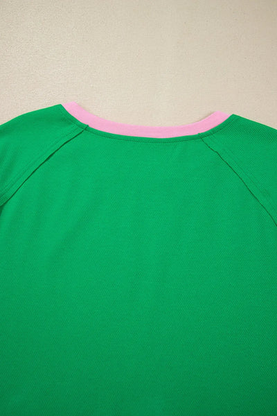 Two Tone Contrast Textured Crewneck Tee and Shorts Set