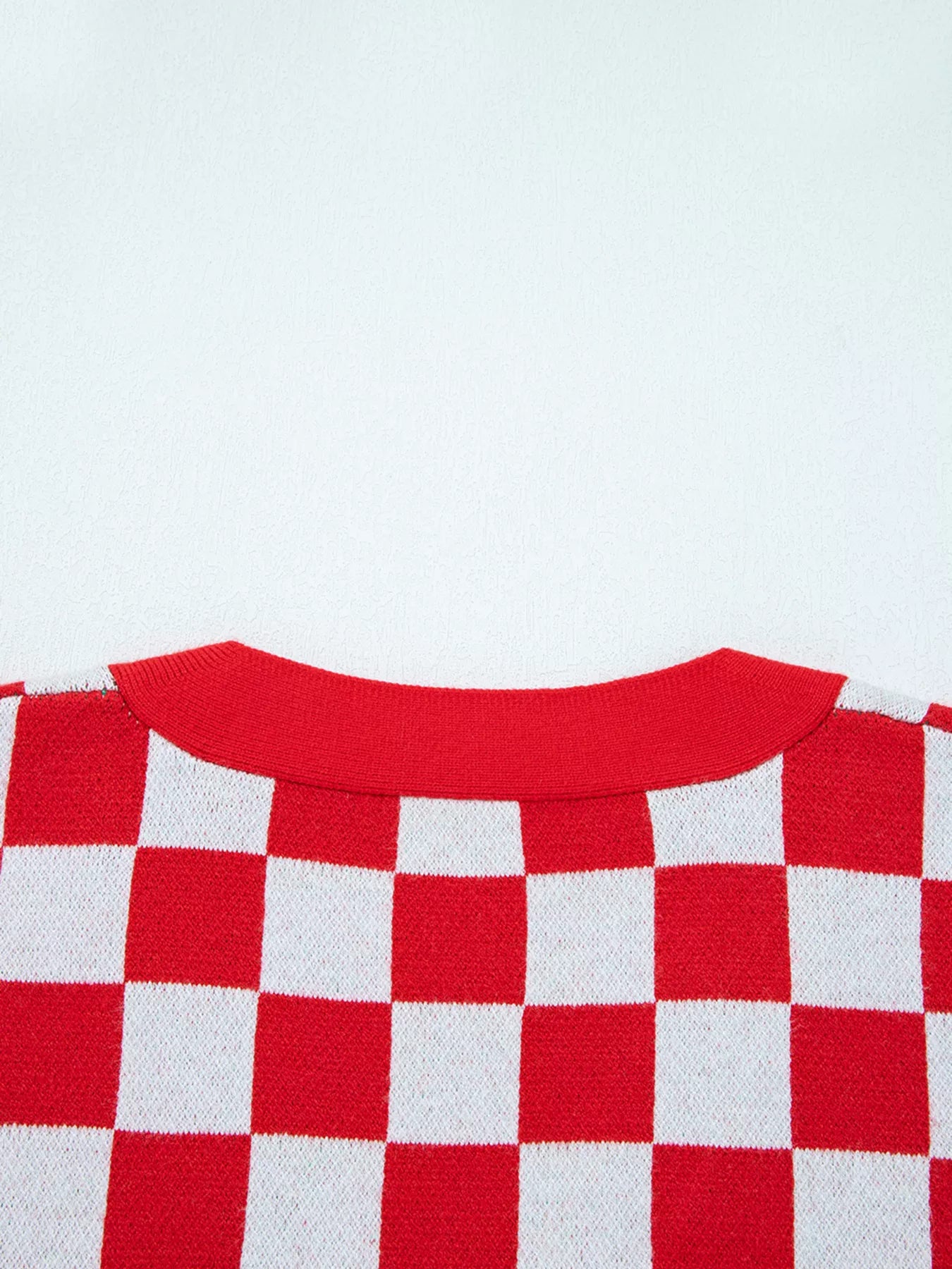 Christmas Tree Pattern Checkered Button V Neck Cardigan