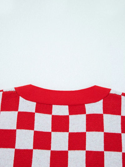 Christmas Tree Pattern Checkered Button V Neck Cardigan