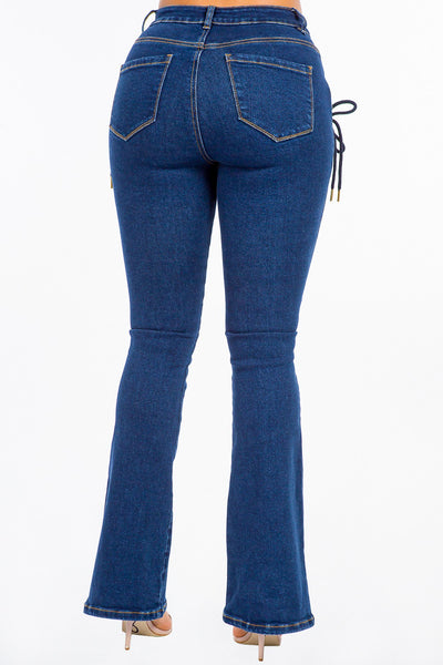Women's High-Rise Lace-Up Denim Jeans with Flared Legs