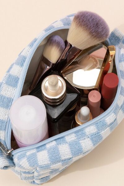 Zenana Checkered Pattern Knitted Cosmetic Pouch for Essentials