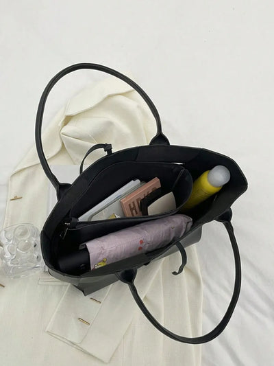 PU Leather Woven Handbag and Clutch Set