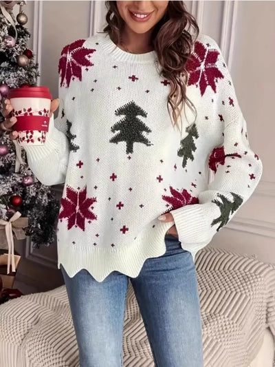 Christmas Tree Pattern Round Neck Sweater
