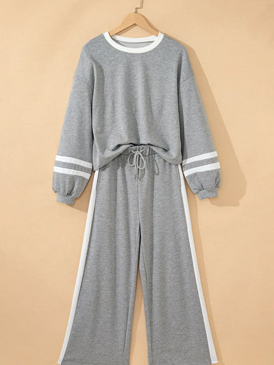 Contrast Trim Round Neck Top and Pants Set