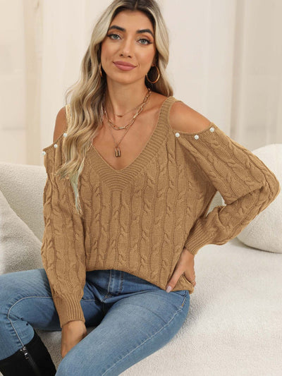 Women's Fashion Cable-Knit Cold Shoulder Sweater