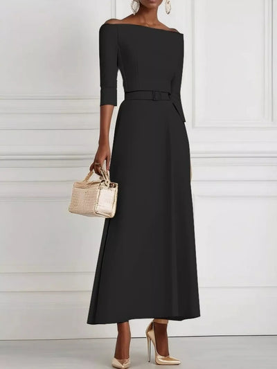 Elegant Off-Shoulder Belted Maxi Dress