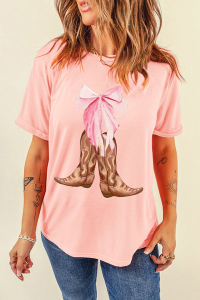 Trendy Boots Graphic T-Shirt with Round Neck & Short Sleeves