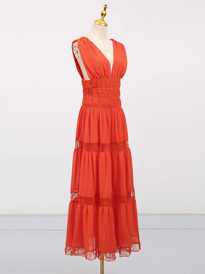 Tiered V-Neck Sleeveless Maxi Dress
