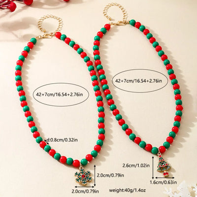 2 Piece Christmas Beaded Necklace with Pendants