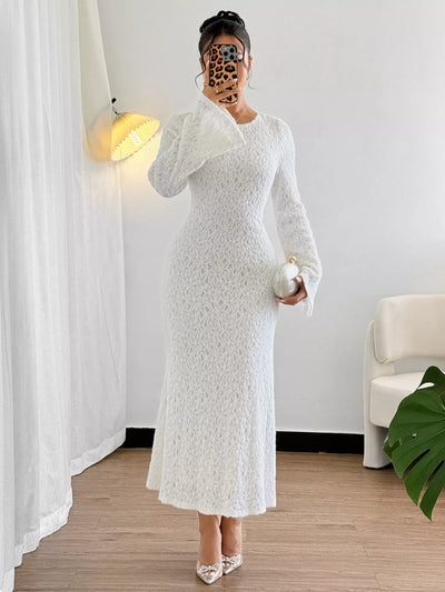 Lace Round Neck Flare Sleeve Dress