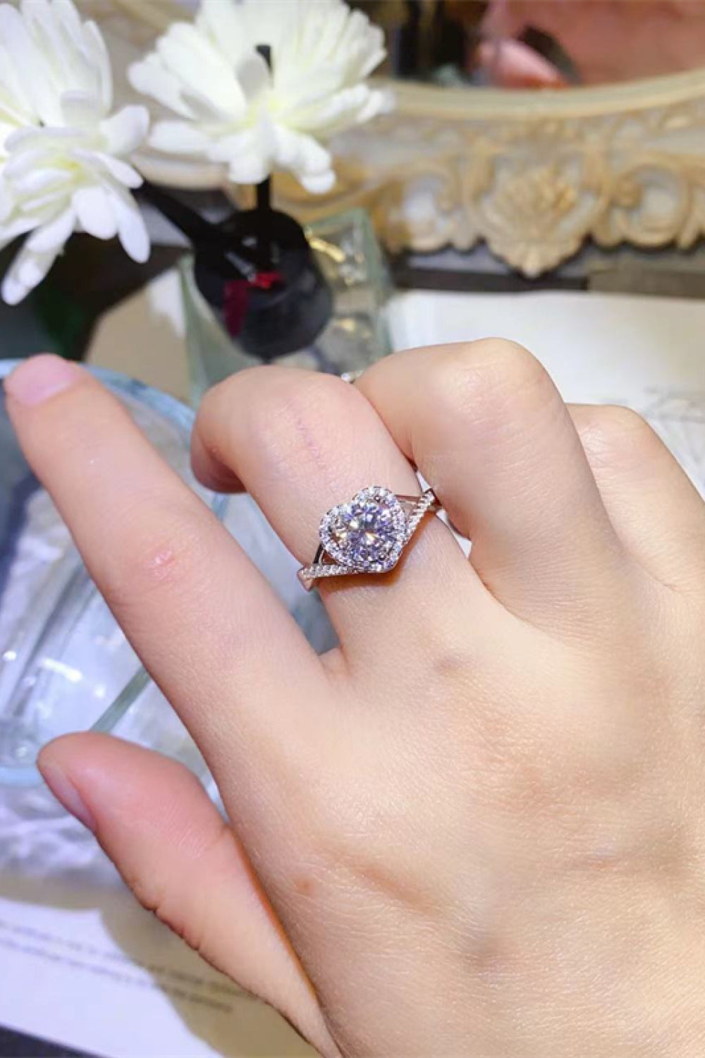 Adored 1 Carat Moissanite Heart Ring in 925 Sterling Silver