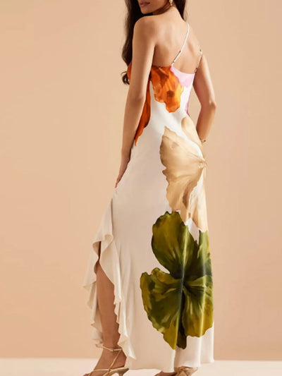 Floral Print Single Shoulder Maxi Dress