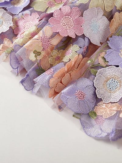 Floral Embroidered Mesh Overlay Maxi Dress