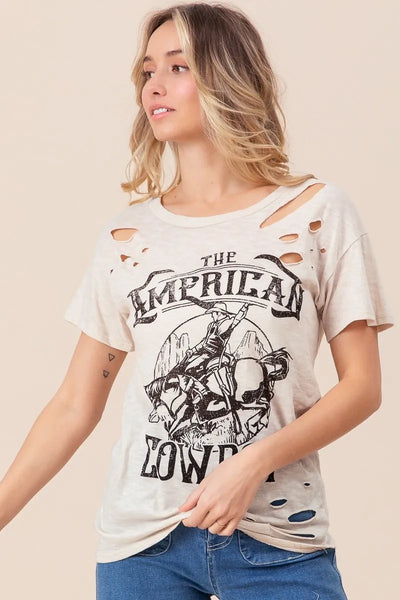 BiBi Cotton Slub Laser Top American Cow Boy Graphic