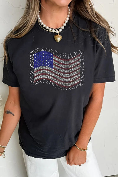 US Flag Round Neck Short Sleeve T-Shirt