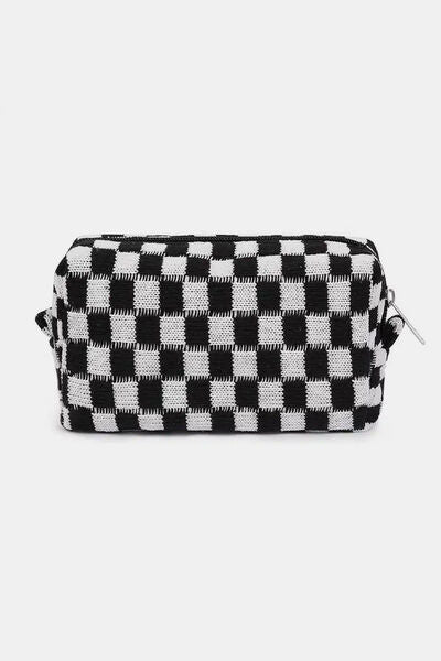 Zenana Checkered Pattern Knitted Cosmetic Pouch for Essentials