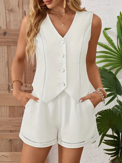 Button Up Vest and Shorts Set