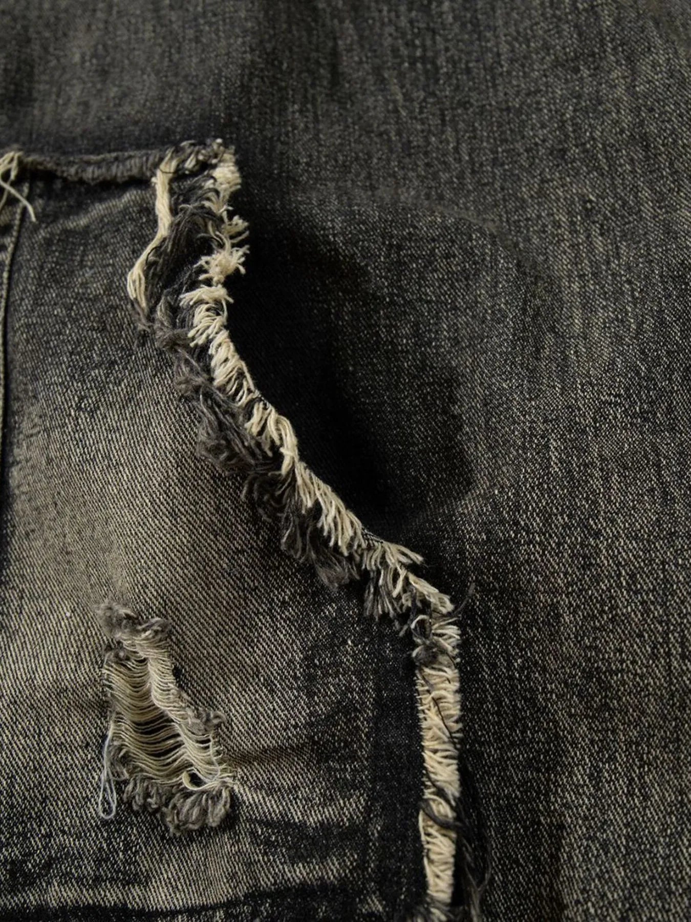 Men's Distressed Denim Patchwork Oversized Hoodie with Frayed Details